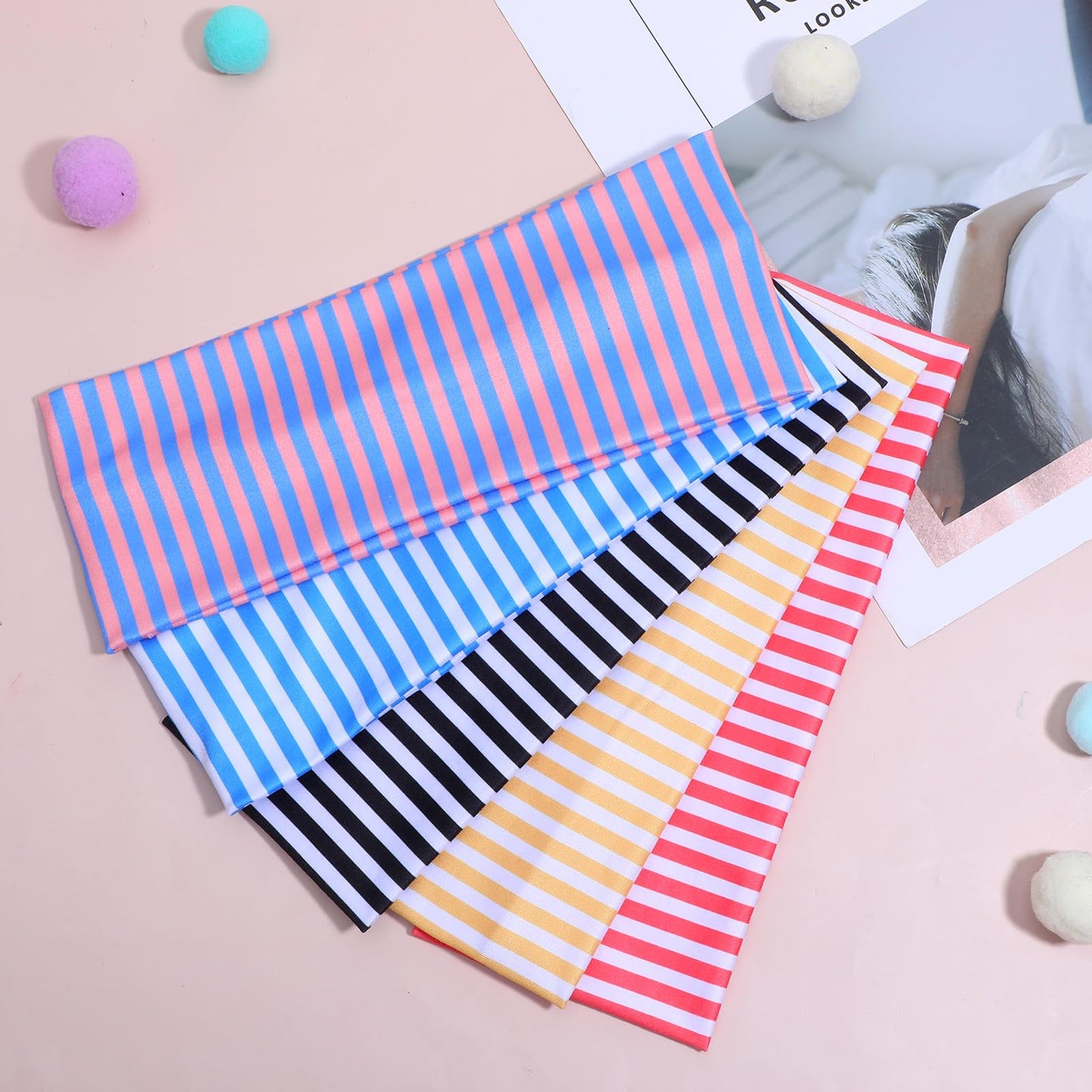 DOPENSPI 6 Pcs Striped Headband for Women, Polyester Elastic Stretchy Hairbands Non Slip Hair Bands Fashion Bandanas Hair Accessories for Sports Head Wraps