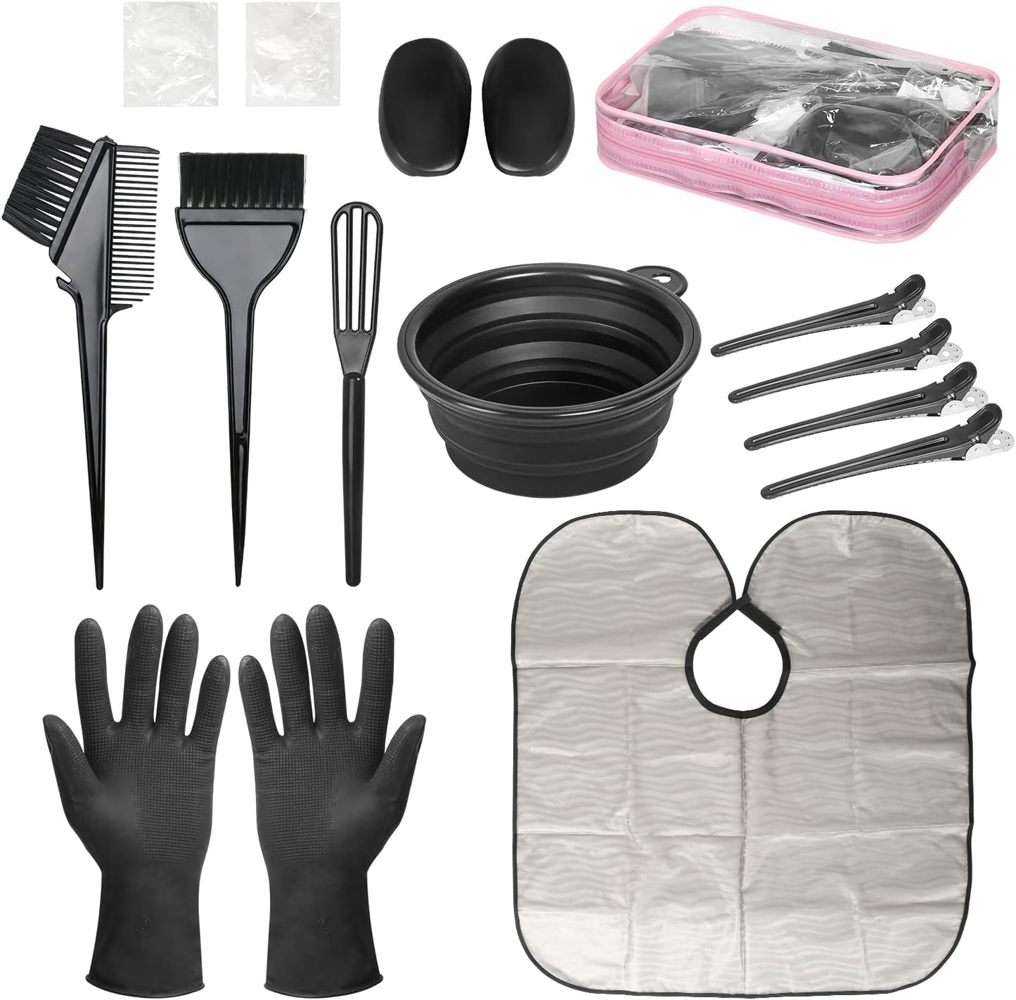 Hair Coloring Kit - 8 Professional Dye Tools for Home Salon Use | Bowl, Brush, Comb, Clips, Gloves, Shower Cap - Reusable Supplies (Black)