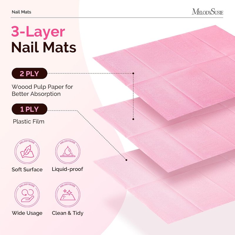 Disposable Nail Mats - 50 Pcs 3-Ply Absorbent Table Pads for Manicure & Pedicure | 18” x 13” Pink