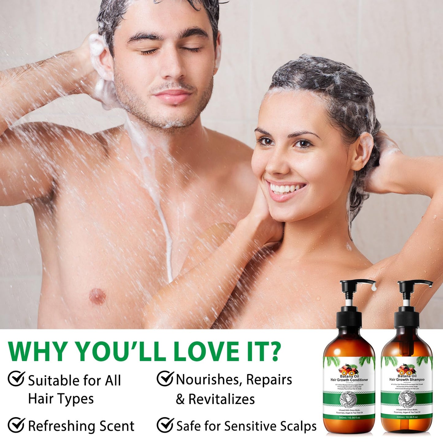 Batana Oil Hair Growth Shampoo and Conditioner Set Hair Loss Shampoo for Thinning Hair for Women and Men - Hydrates Dry Hair, Improves Scalp Health