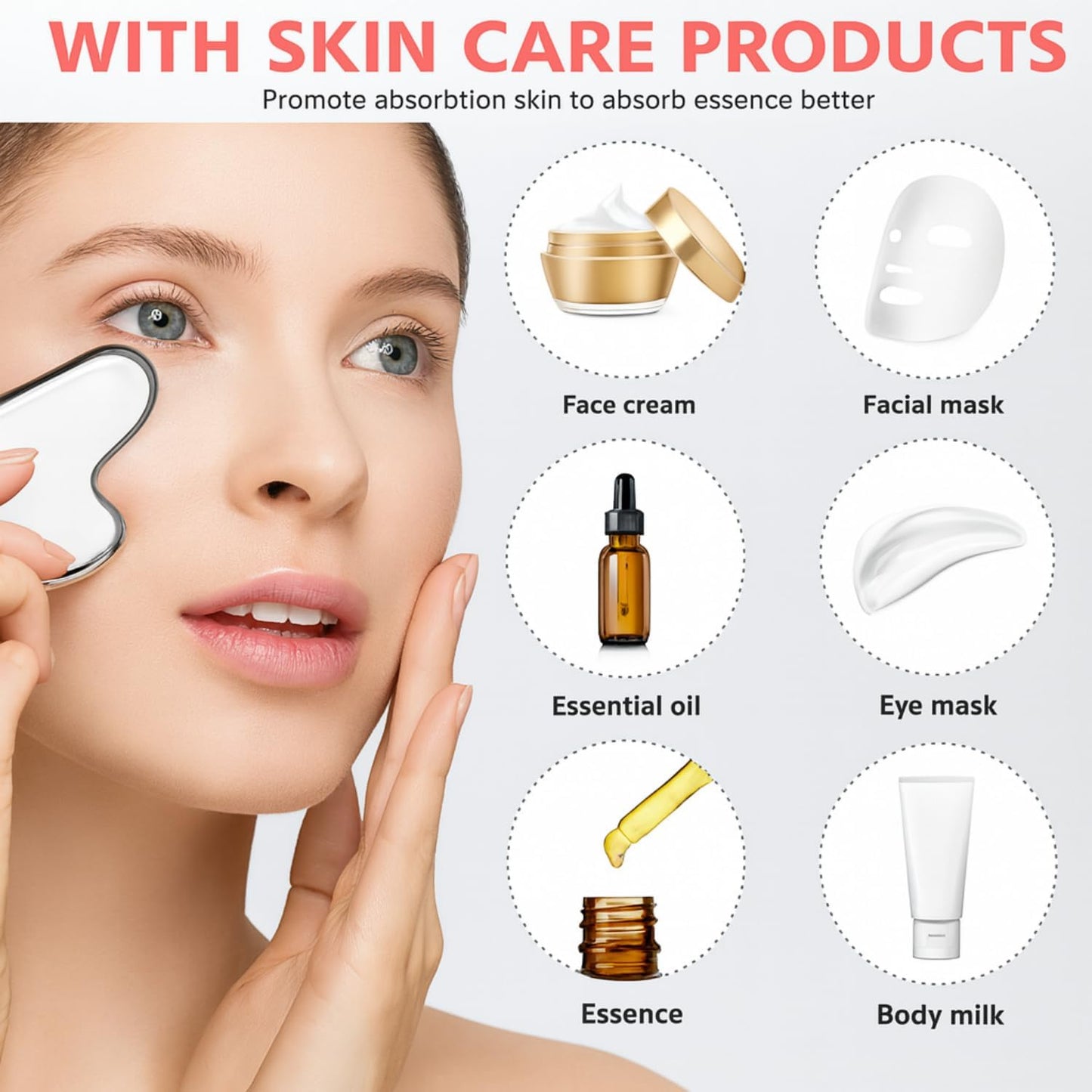 Unfovi Stainless Steel Gua Sha and Face Roller Set Facial Massager Tools, Lymphatic Drainage Massager Metal Gua Sha Skin Self Care Gifts for Women