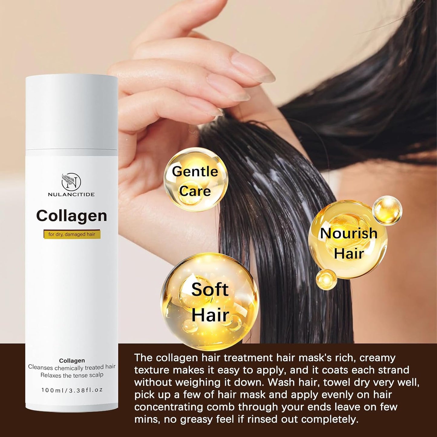 Collagen Hair Treatment - Deep Repair Conditioner & Hydrating Hair Mask for Dry, Damaged Hair | 3.38 Fl Oz (100ml)