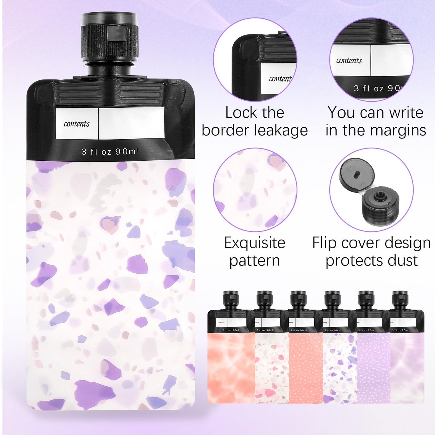 Dimeho 6 Pcs Travel Pouches for Toiletries, 3 oz Travel Size Containers Leak Proof Empty Squeeze Pouches TSA Approved Refillable Travel Bottles for Liquids Shampoo Conditioner Pouch Travel Accessories