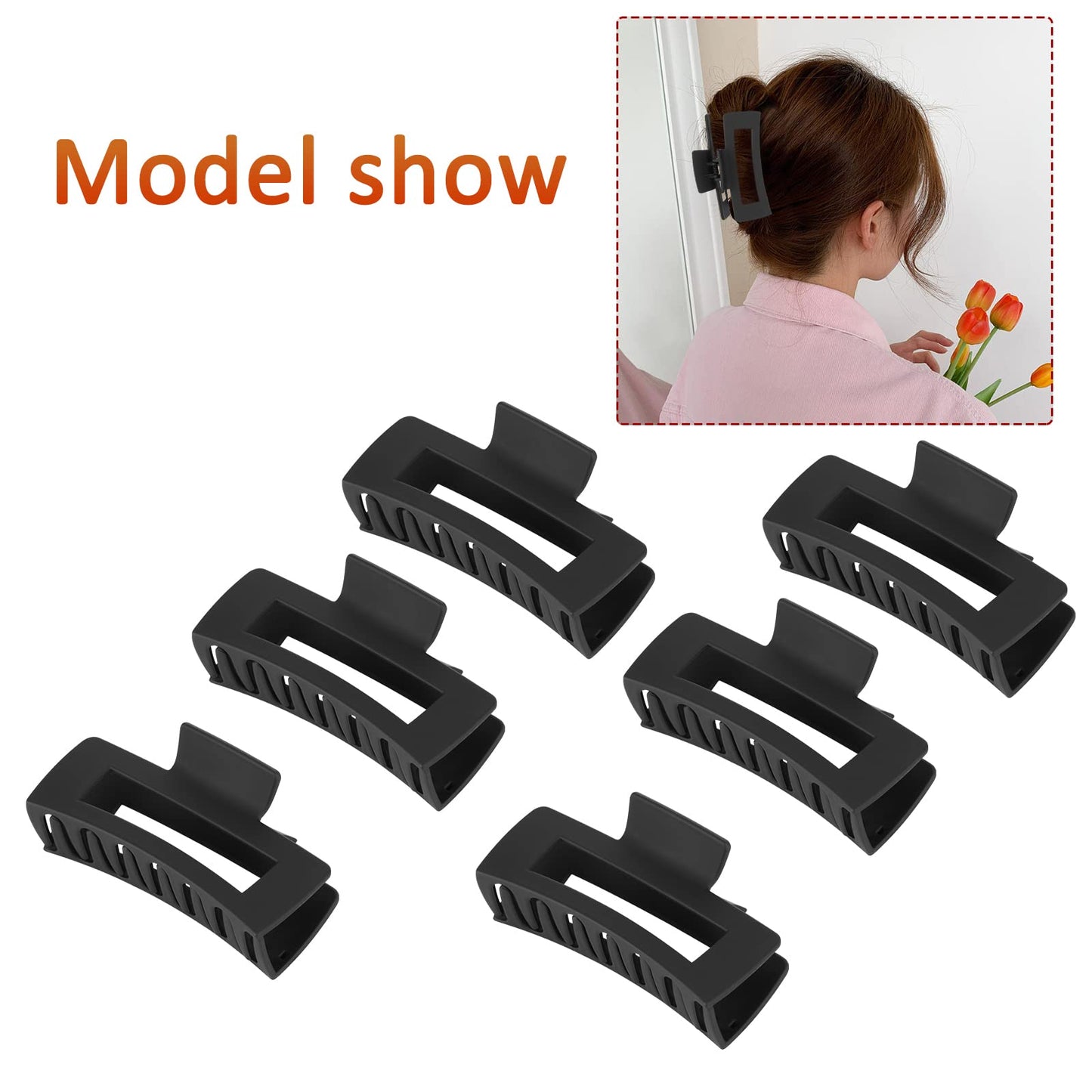 Rectangle Hair Accessories Set - 6 Large Claw Clips for Thick Hair and 6 Small Clips for Thin Hair for Women and Girls
