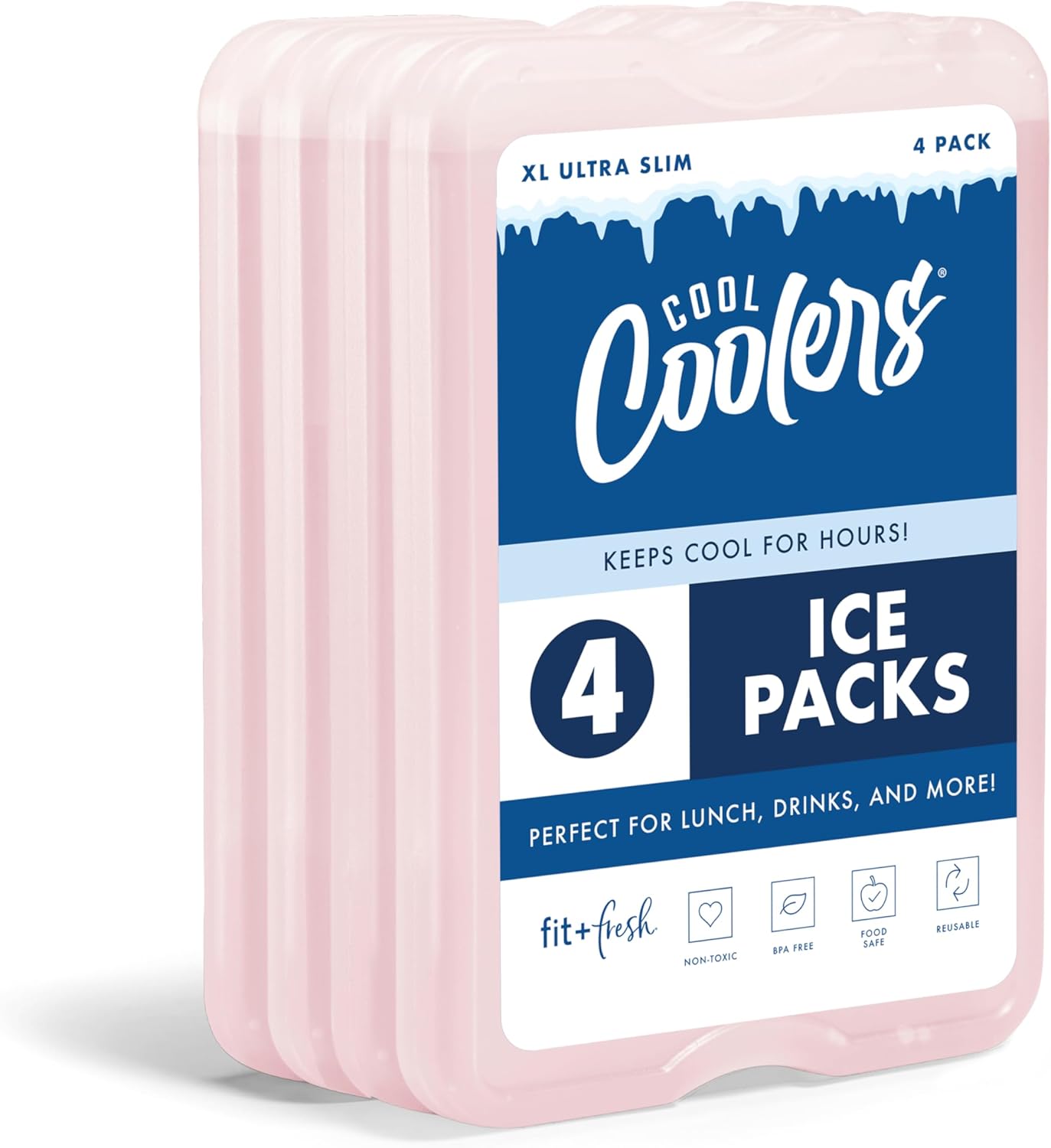 XL Slim Ice Packs - Quick Freeze Reusable Ice Packs for Lunch Boxes & Coolers | 4 Pack