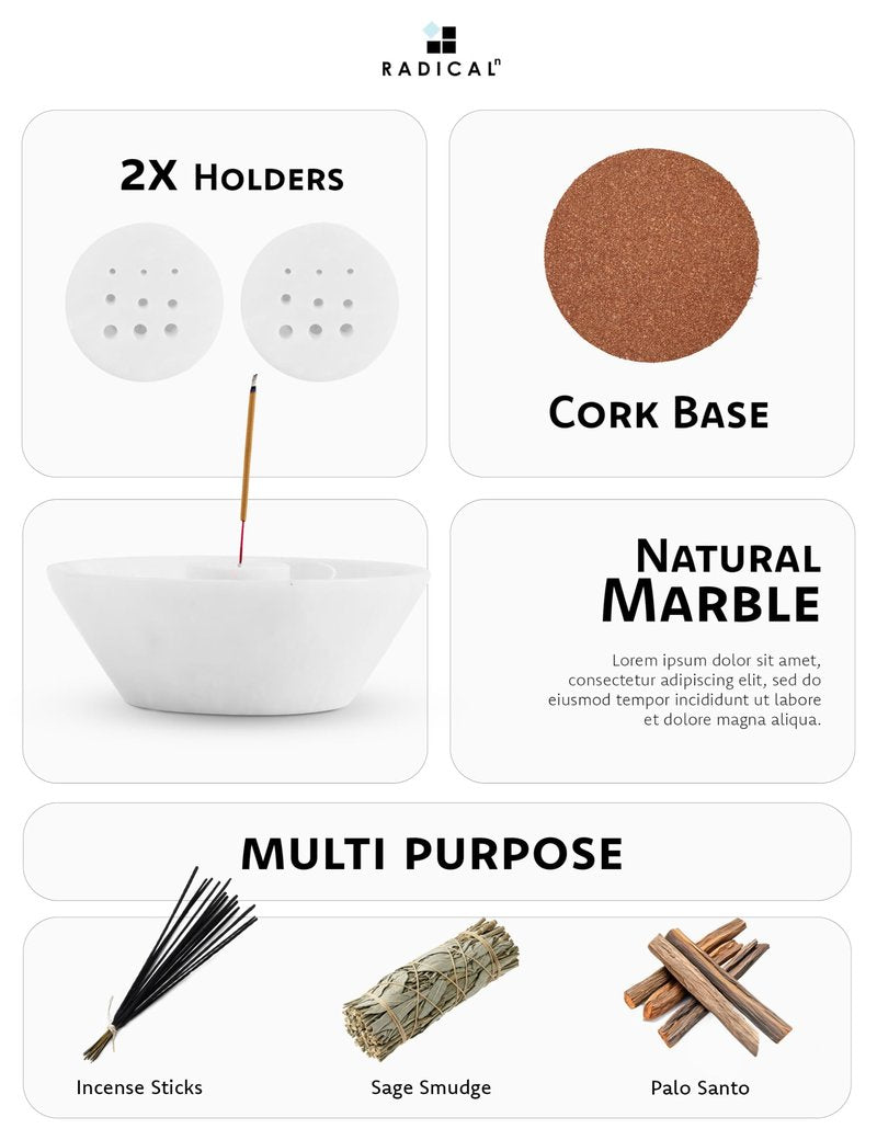 Radicaln Marble Incense Holder 5.5" Inches Handmade White Marbles Ashtray for Home Décor, Ideal Incense Stick Holder, Palo Santo Holder & Incense Holder Marble for Living Room