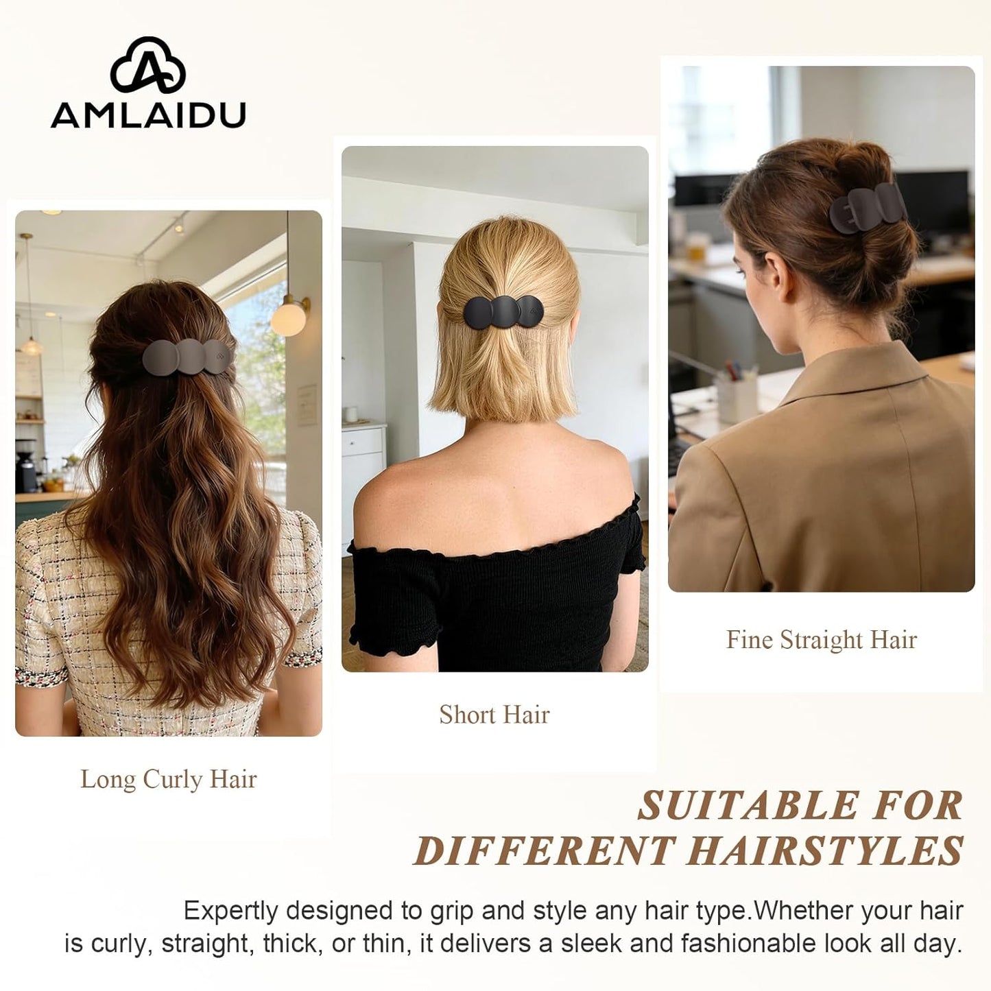 Medium Flat Hair Clips - Strong Hold French Claw Clips for Thick & Thin Hair | Non-Slip Duckbill Design, 4-Pack in Beige, Brown & Black