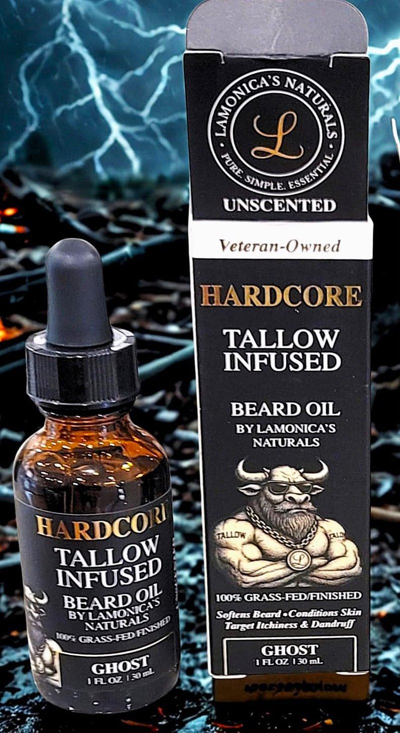 LAMONICA'S NATURALS Tallow-Infused Hardcore Beard Oil for Men – Unscented, 100% Grass-Fed finished tallow & Organic Oils – Softens, Hydrates & Conditions Beard – Grooming Oil for Men Veteran-Owned