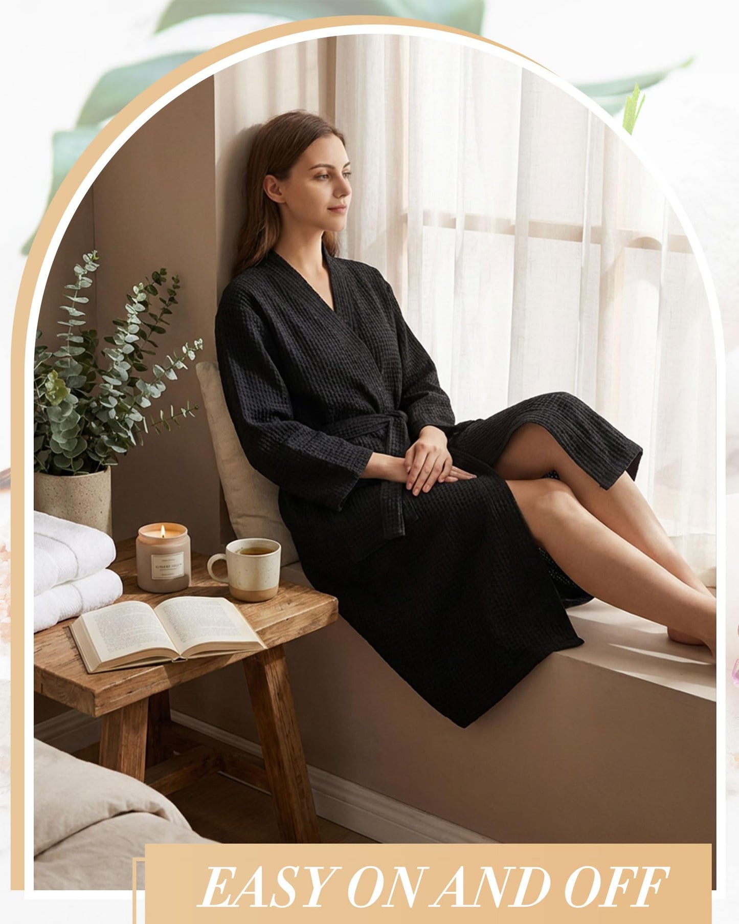 Panitay 12 Pcs Women's Waffle Knit Robes Thin Spa Bath Robe Bulk Hotel Lightweight Commercial Soft for House Shower Party(X-Large,Black)