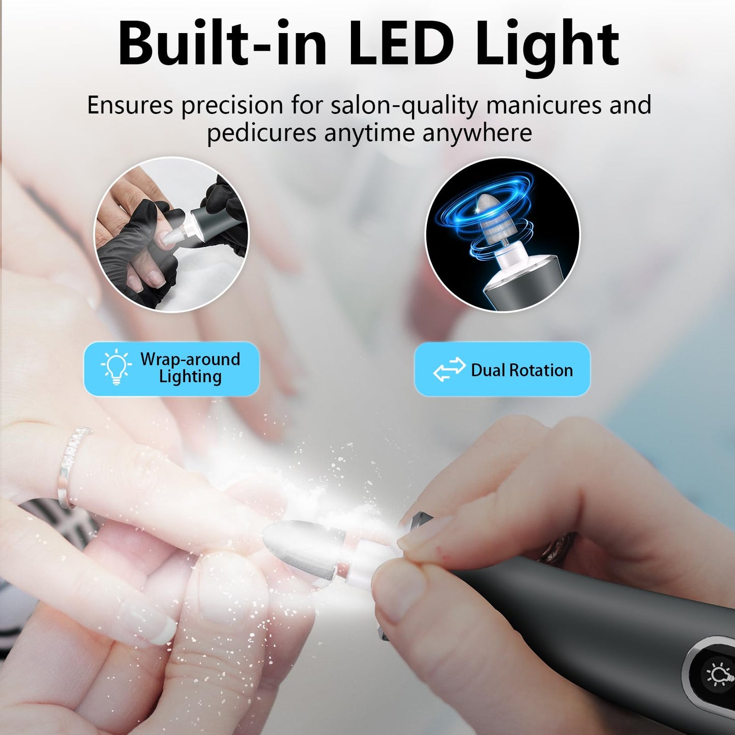 Electric Nail File Drill, Cordless 2000 mAh Rechargeable Nail Filer Electric, Portable Nail Dril 10 Speeds Professional Machine Drill for Nails Acrylic Manicure and Thick Toenails Grinder