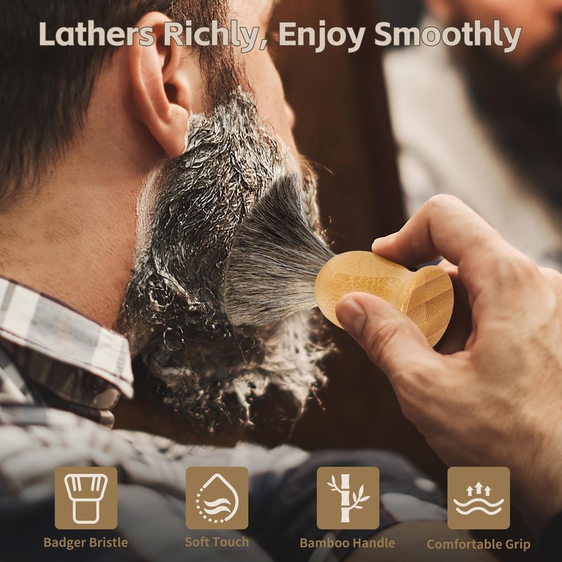 ÖkoStamm Pure Badger Shaving Brush - Bamboo Shave Brush for Man, Dense Bristle Shaving Brush with Water Absorption for Wet Shaving