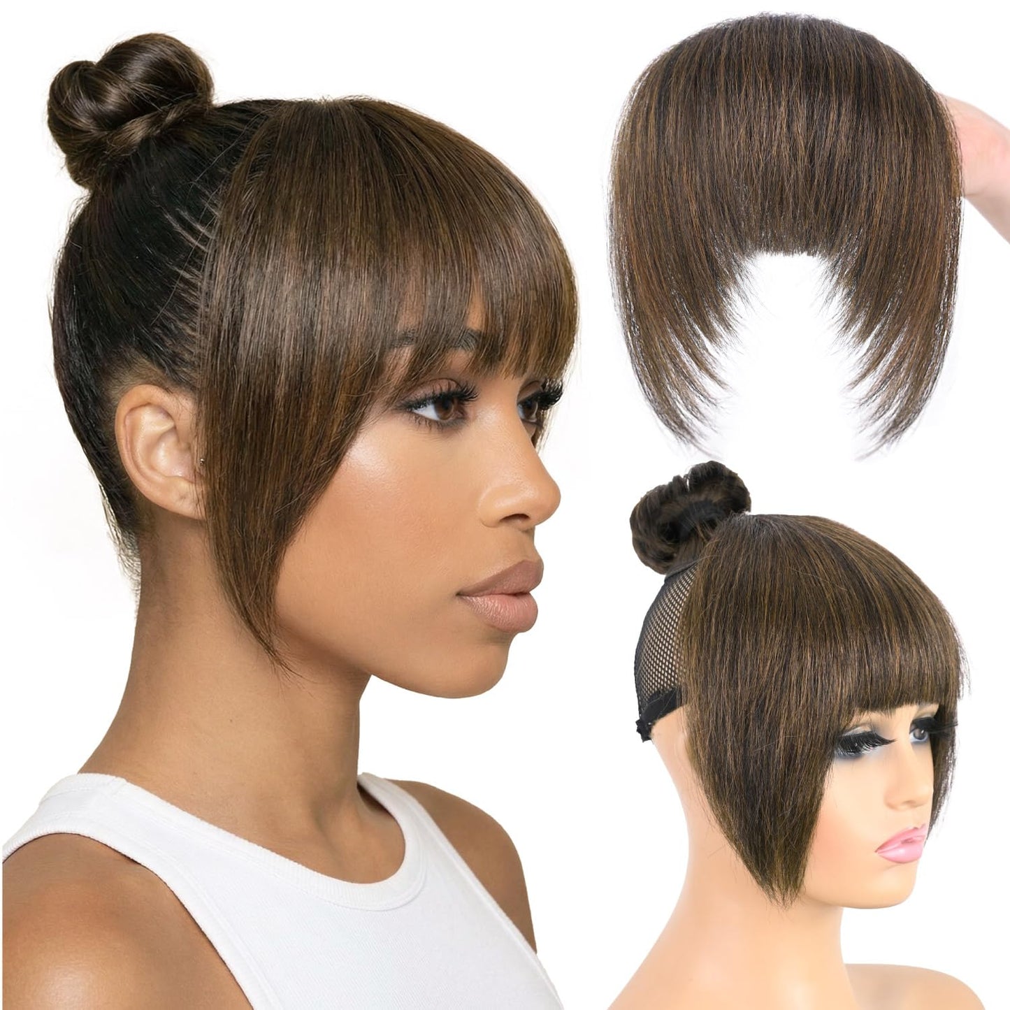 Yaki Straight Clip-In Bangs for Black Women - Natural-Looking Synthetic Hair Fringe | 3 Secure Clips, Kinky Straight, Natural Black