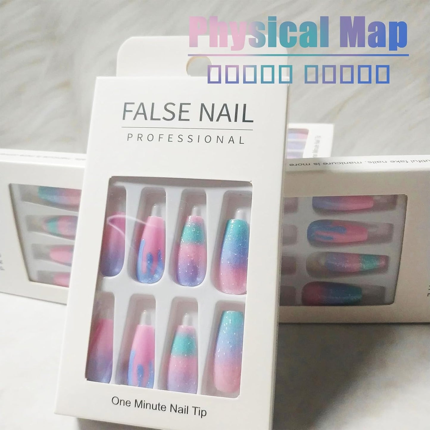 Rainbow Gradient Coffin Nails - 24Pcs Macaron Design Acrylic Glitter Manicure | Medium Glossy Finish