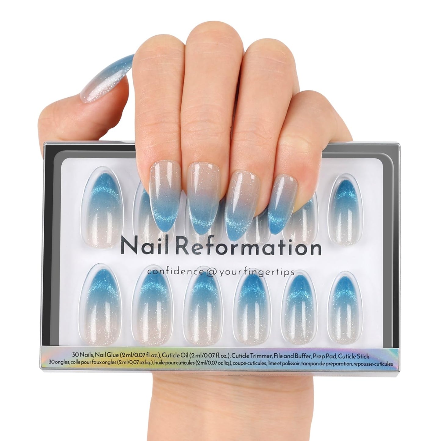 Press On Nails | Soft Pink Short Almond Glossy Finish | 32-Piece Reusable Nail Kit with Glue - Perfect Manicure Gifts for Women