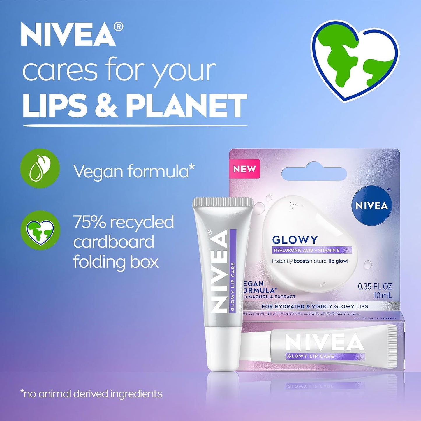 NIVEA Glowy Lips Vegan Lip Balm - Hydrating with Hyaluronic Acid & Vitamin E | 0.35 Fl Oz Tube