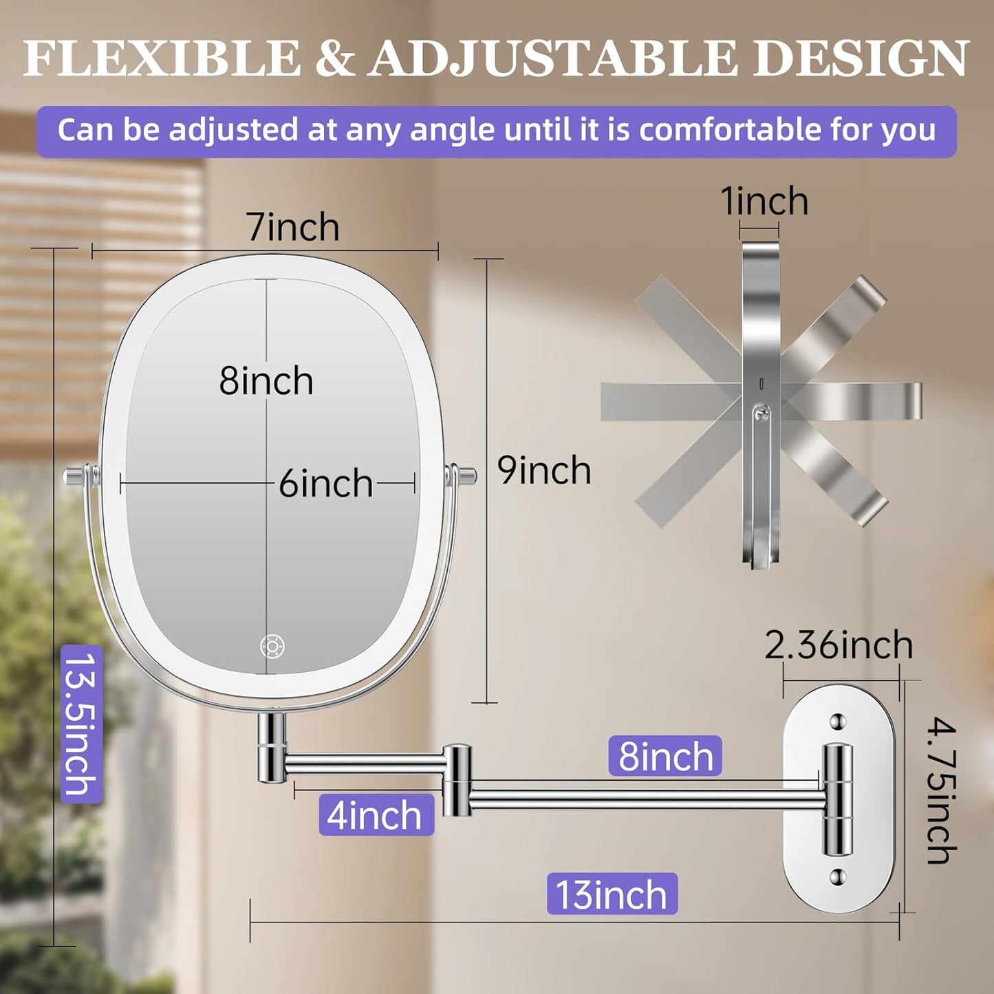 FUNTACH 30X/1X Wall Mounted Lighted Makeup Mirror - Rechargeable Double-Sided Magnifying Design | 3 Color Modes, 360° Rotation