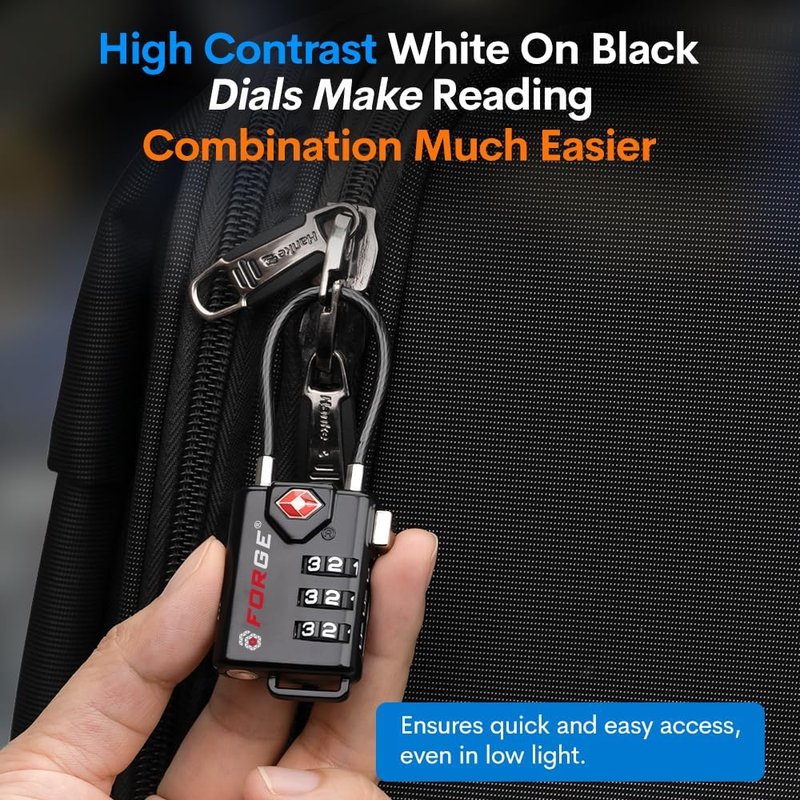 TSA Approved Cable Luggage Locks - Re-settable Combination Alloy Body | 2 Pack, Black