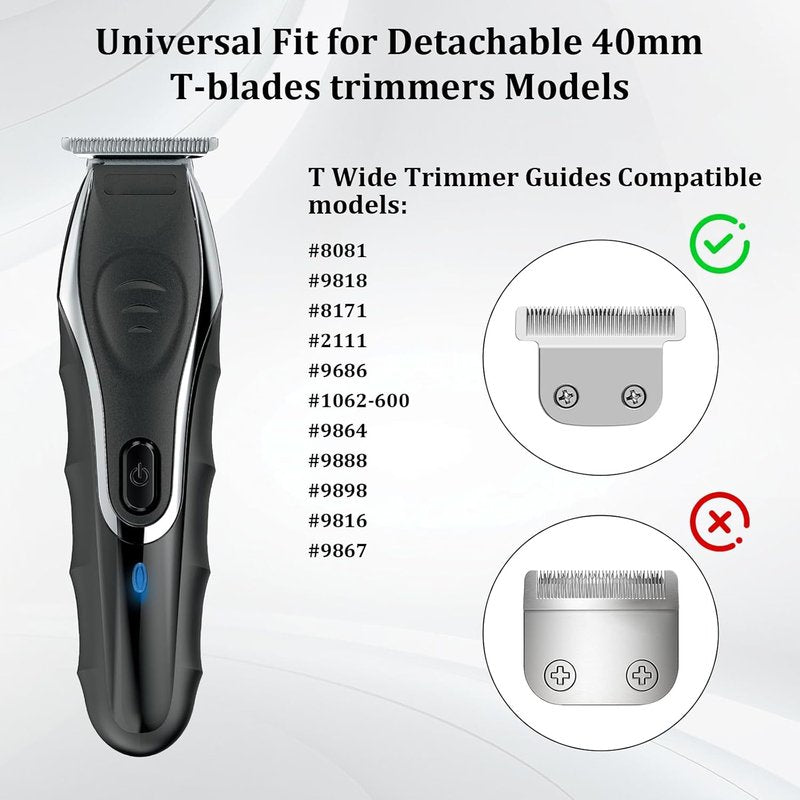Replacement Guide Comb for Wahl 40mm T-Blade Trimmers - 8 Pack Attachment Guards (1/8" to 1")