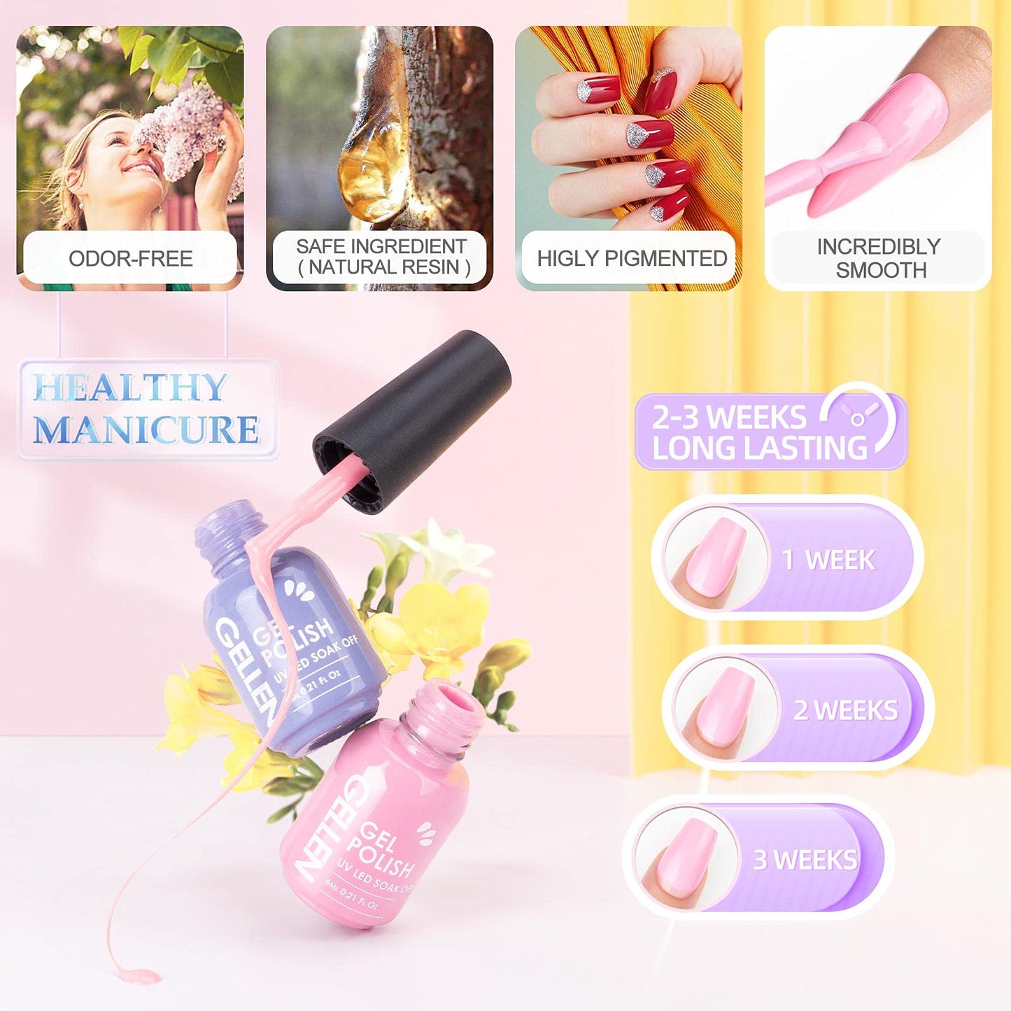 Gellen Gel Nail Polish Starter Kit with U V Light - 12 Colors Solid Black White Pink Blue Gel Polish with 72W Nail Lamp, Top Base Coat Nail Tools Gel Nail Polish Kit, Nail Gel All-In-One Manicure Set