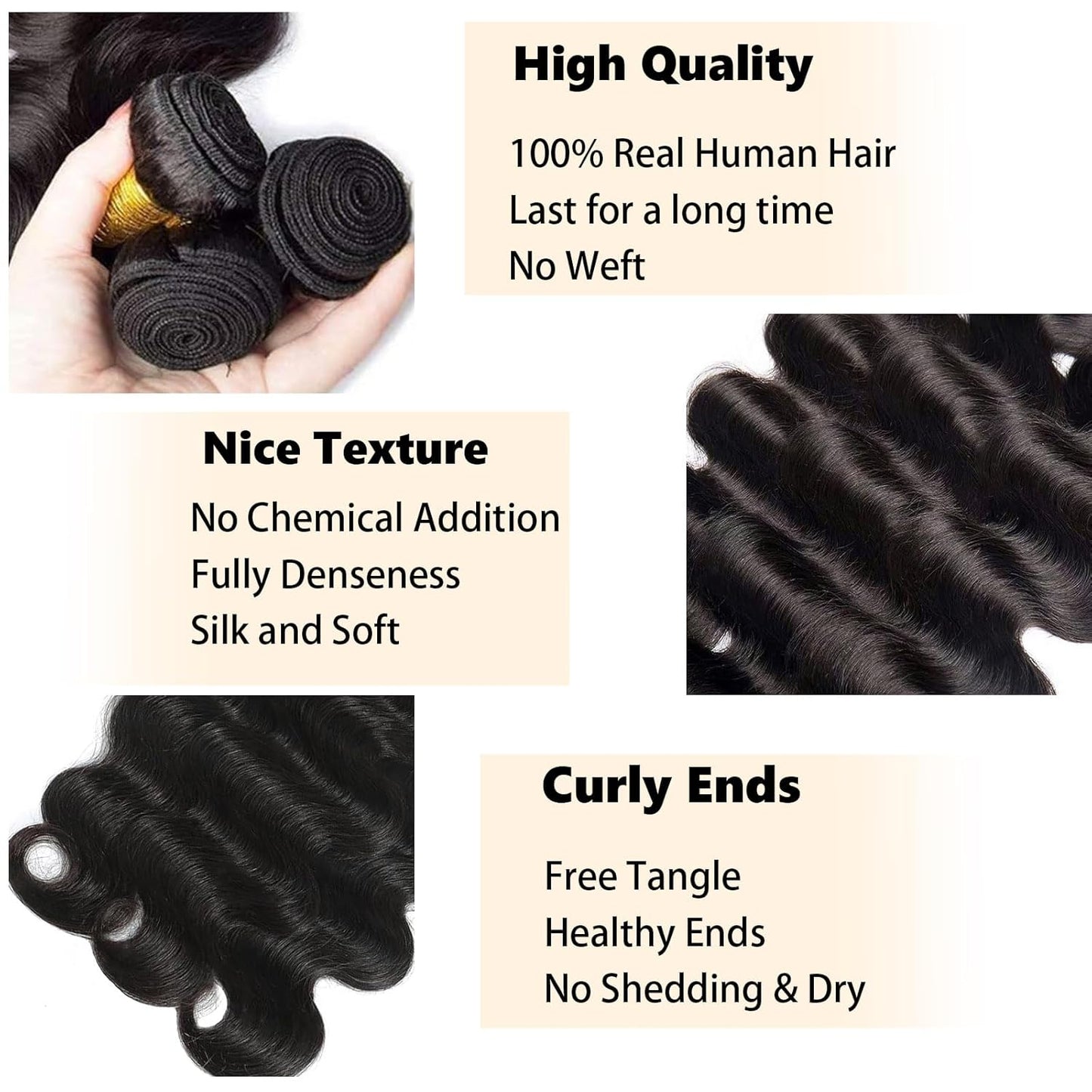 Body Wave Human Hair Bundles - 12A Unprocessed Brazilian Virgin Hair | 20, 22, 24 Inch for Black Women