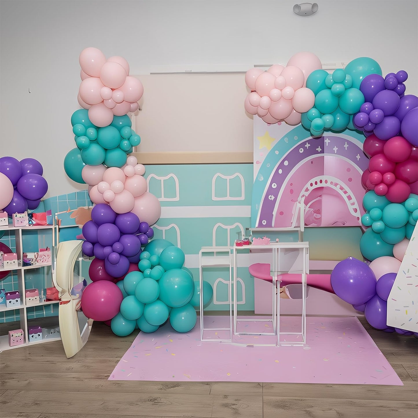 HILAVO Pink Purple Blue Balloons 60 Pcs Hot Pink Light Pink Teal Purple Latex Balloon Pastel Purple Teal Pink Confetti Balloons for Kids Magic Theme Mermaid Princess Birthday Baby Shower Party Decor