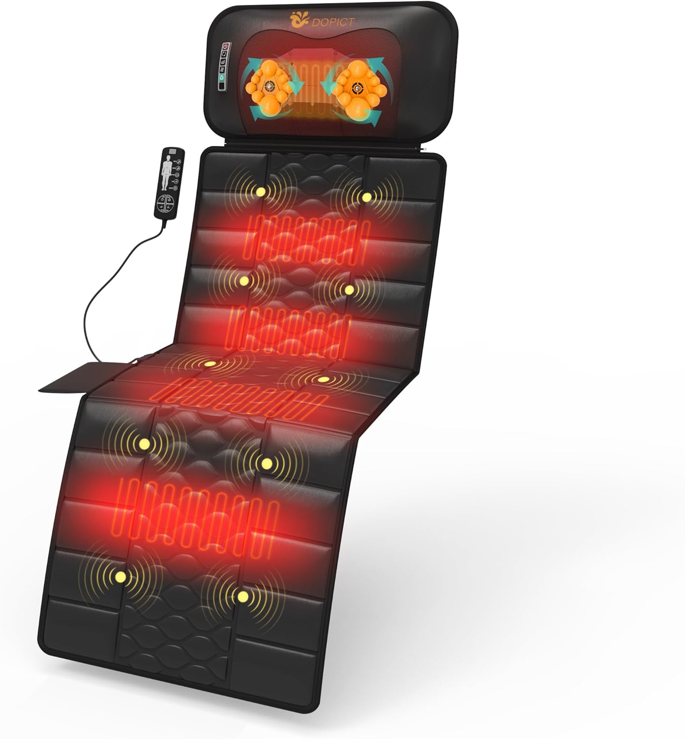 Massage Mat - Full Body Vibration Heating Pad with 10 Motors & 9 Speed Settings | Detachable Neck Massager - Black