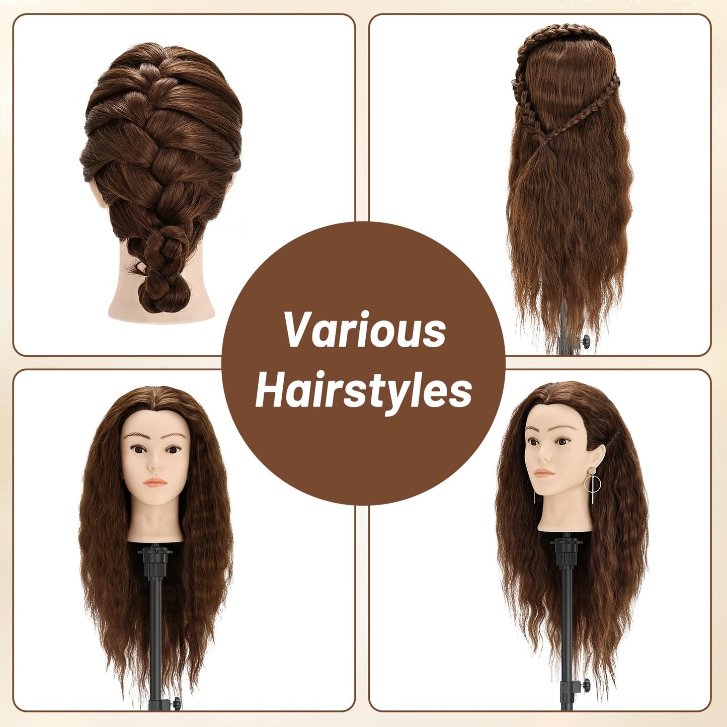 24" Mannequin Head with Hair for Hairdressing Training and Hair Styling