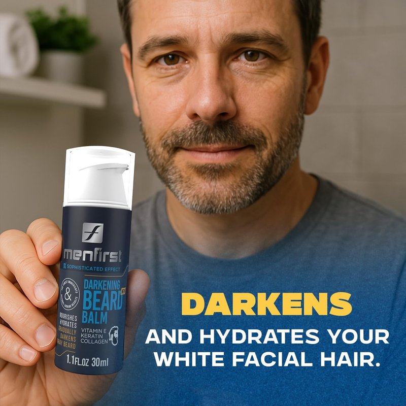 MENFIRST Darkening Beard Balm for Men with Sensitive Skin – Gray & White Hair Reducing Leave-In Conditioner with Keratin, Collagen & Vit. E – Dark Shades – 1 Fl Oz (Pack of 1)