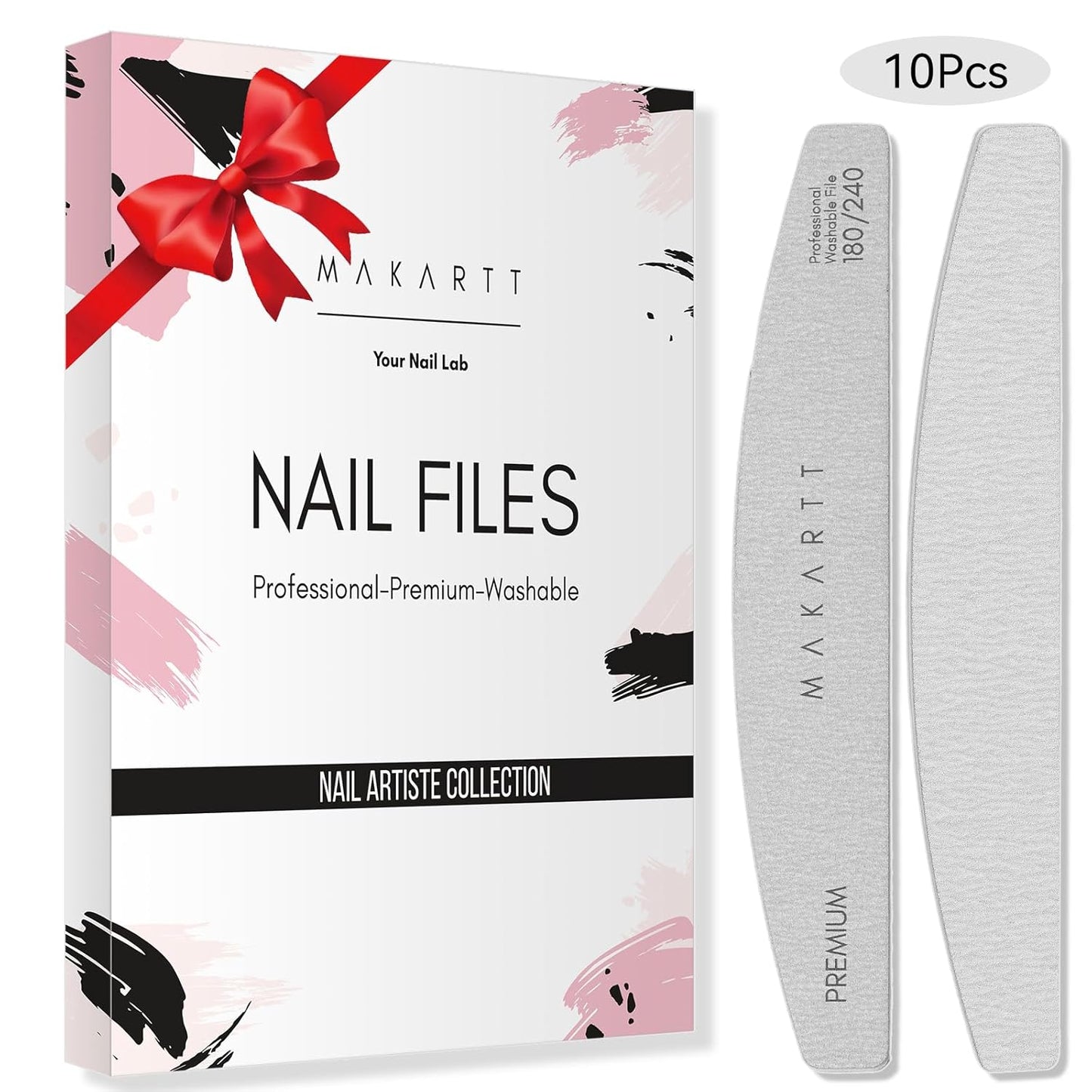 Makartt Nail Files - 180/240 Grit Emery Boards for Natural Nails | 10pcs Dual-Sided Manicure Set for Salon & Home Use