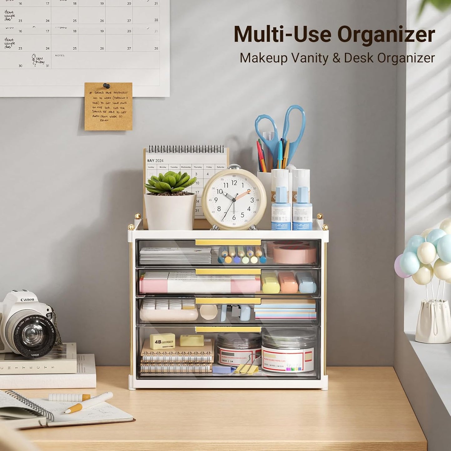 Aveniee 4-Drawer Makeup Organizer | Plastic Vanity Storage for Cosmetics, Skincare & Jewelry - White