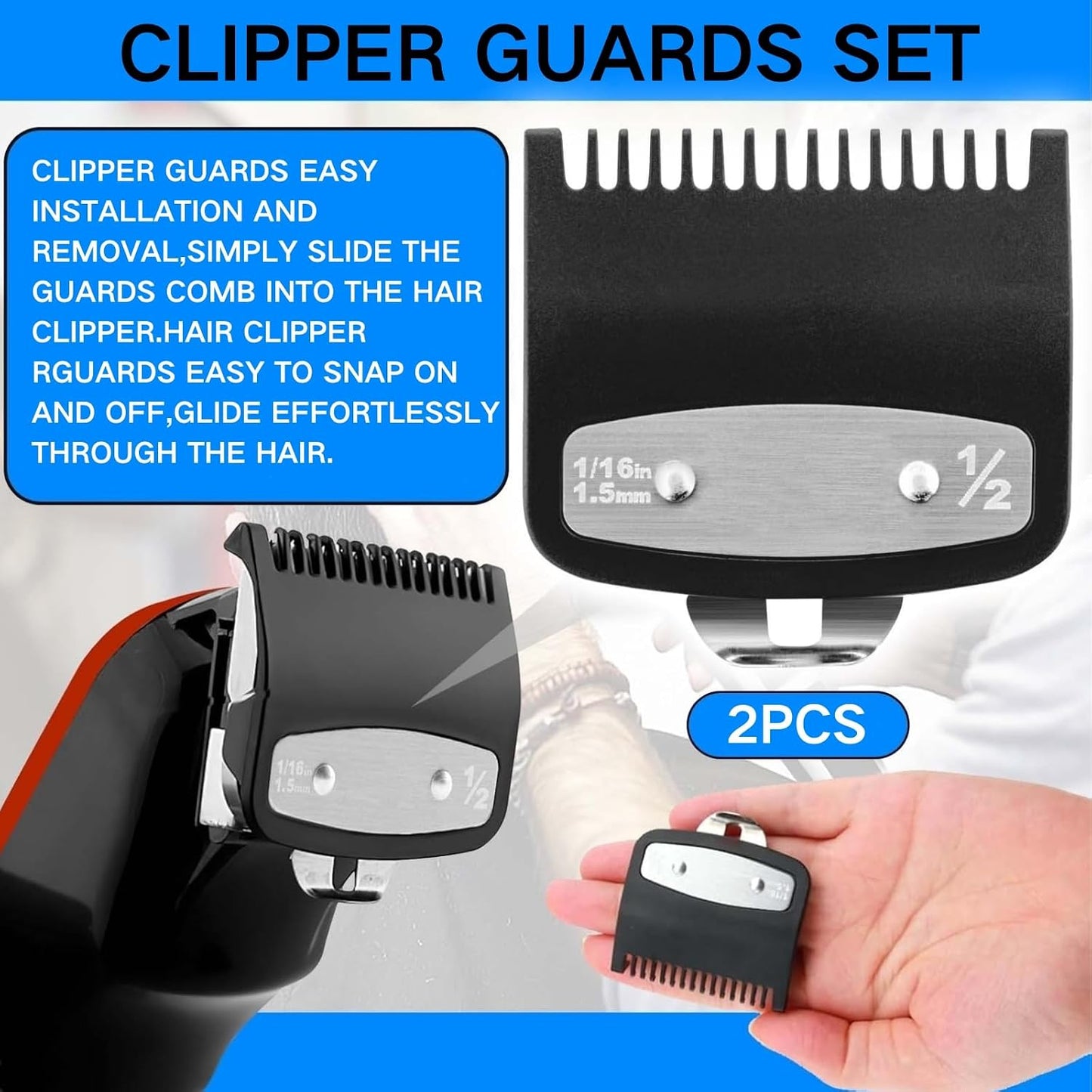 Wahl Clipper Guards Set - 2 Pack Metal Guide Comb Attachments | 1/16" (1.5 mm) for Barbers & Stylists - Black