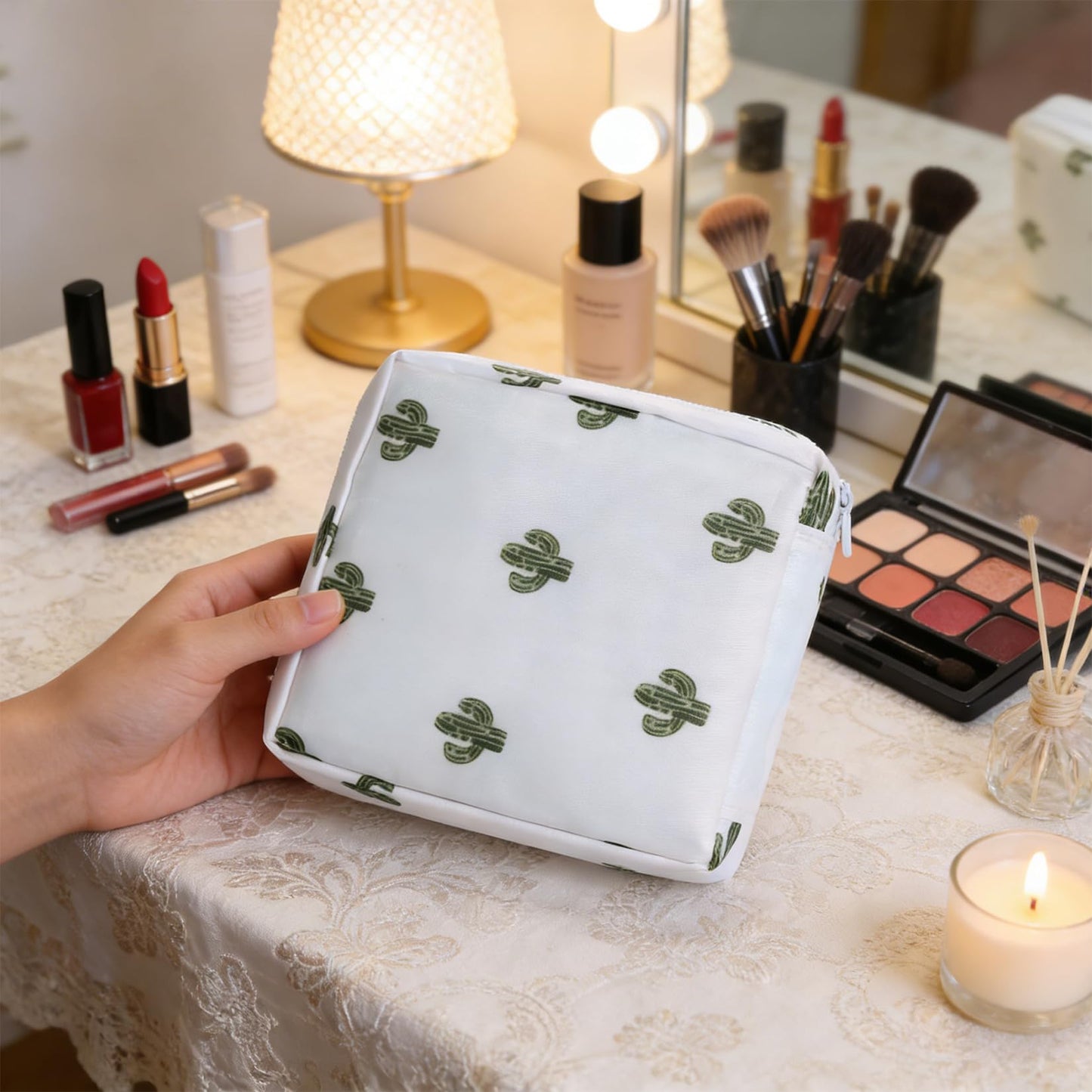 Sanitary Napkin Storage Bag for Purse - Portable Period Bag for Teen Girls & Women - Small Tampon Holder Case & Feminine Product Organizer - Privacy Pouch for Menstrual Supplies(White)