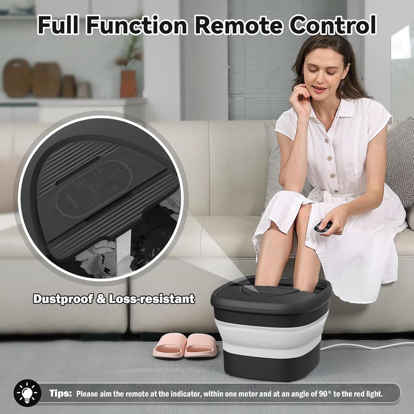 Collapsible Foot Spa - Heated Foot Bath Massager with Remote & 24 Shiatsu Massage Balls | Soothing Hot/Cold Water Soaking