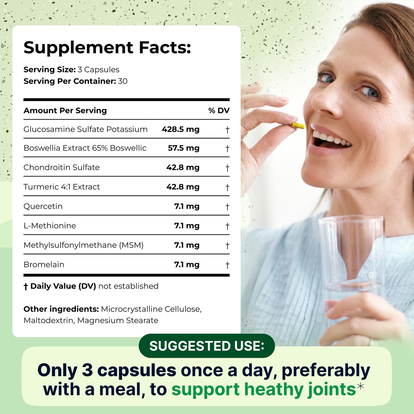 Wellnee Joint Support Supplement - Glucosamine Chondroitin MSM, Boswellia & Turmeric - Relieves Joint Discomfort & Supports Flexibility - Wellknee Joint Support - 90 Capsules, 30 Servings