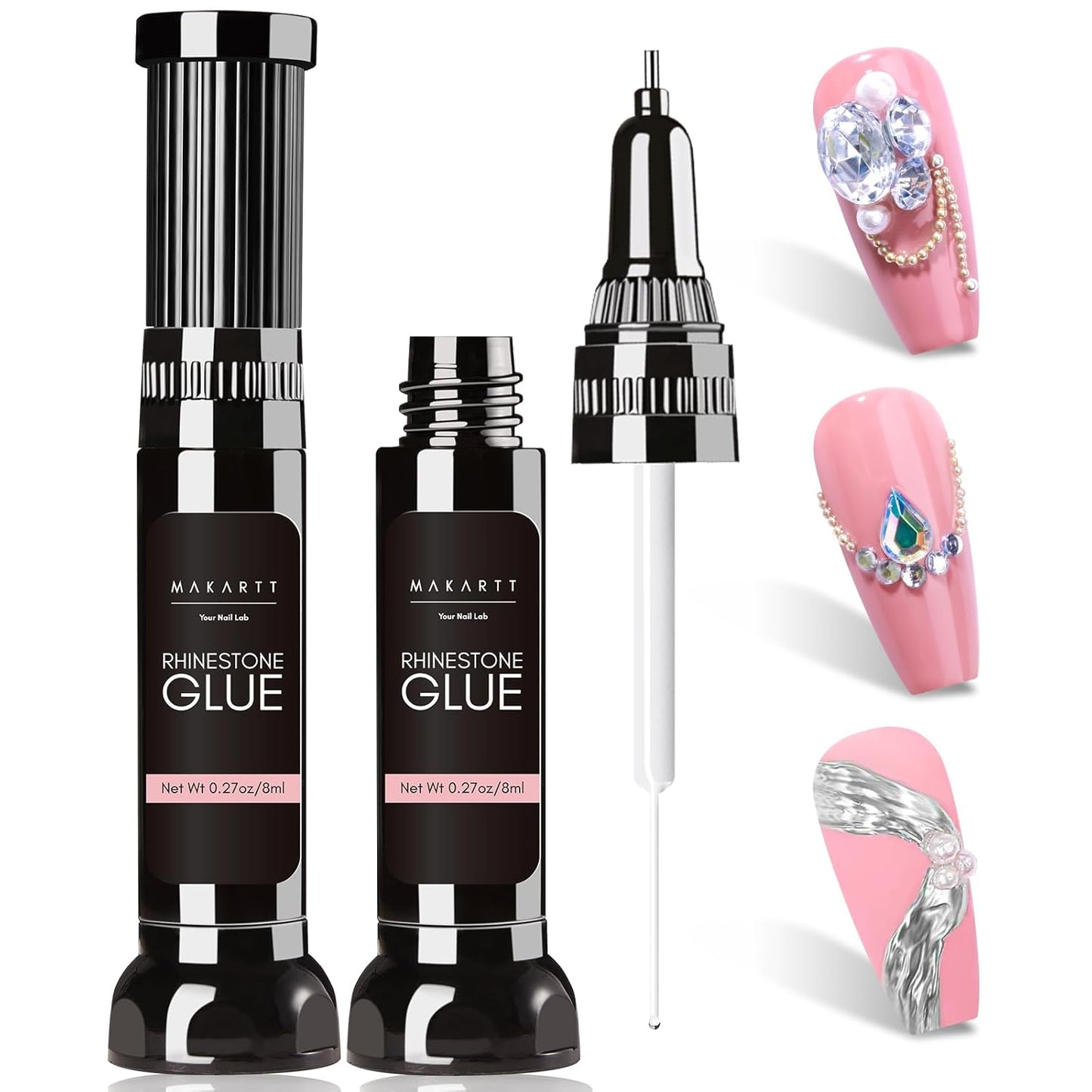Nail Rhinestone Glue Gel - Super Strong Adhesive for Nail Art | 15ml Clear Gel with Brush Pen