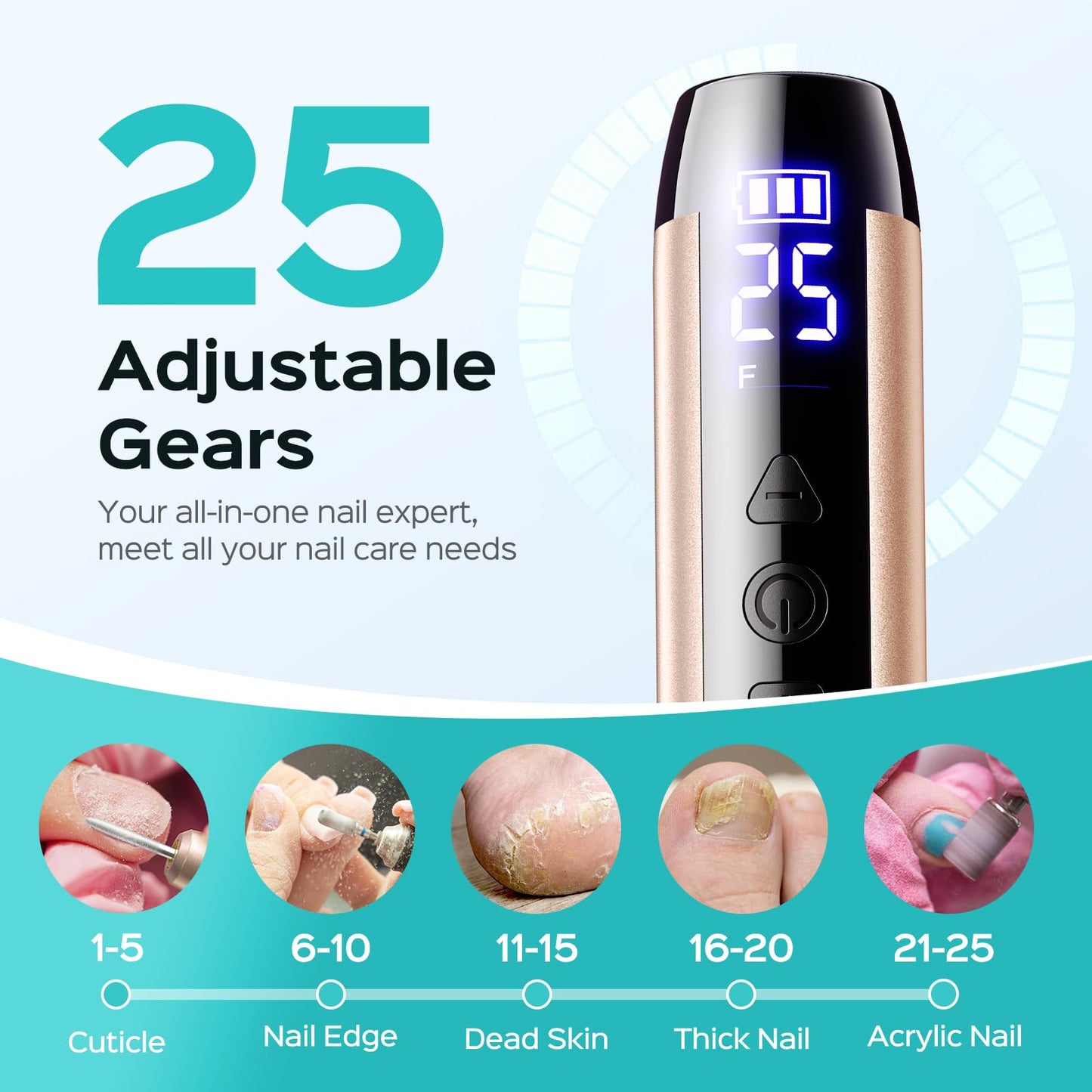 COSLUS C51 Cordless Nail Drill Electric File: Professional for Acrylic Gel Dip Powder Nails, Portable All-in-One Nail Drill Machine Kit for Manicure & Pedicure, with LED Screen & 25 Speeds
