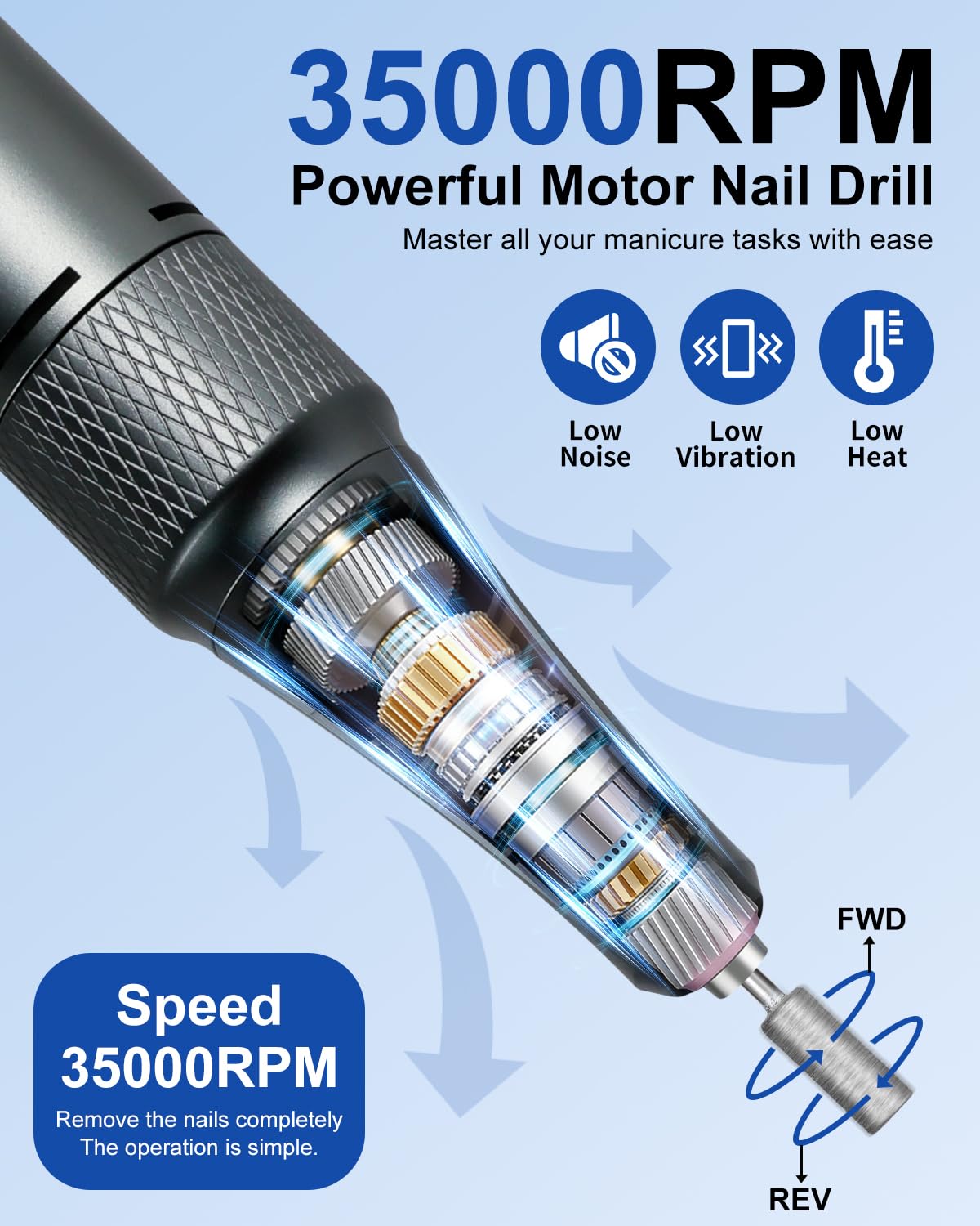Moskany Professional Grade Electric Nail Drill Kit 35000RPM with 14PCS Bits White Portable Rechargeable Cordless File Machine for Acrylic Gel Powder Nails and Manicure Pedicure Toenail Tool Salon Set
