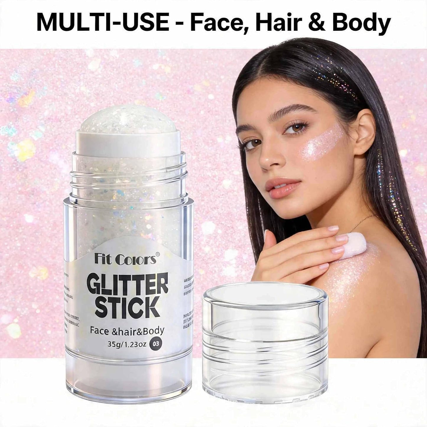 Clear White Glitter Stick - Sparkling Hair & Face Glitter Gel for Concerts | Rave & Festival Body Art