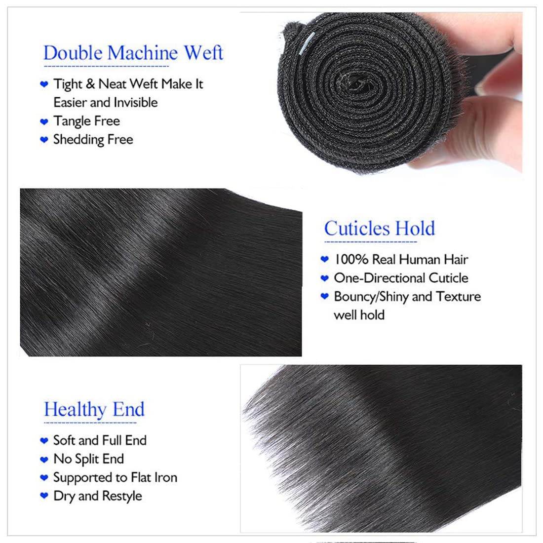 HeioWuio Straight Brazilian Remy Hair 1 Bundles Extensions For Women Weaves Double Weft Human Bundles 26 Inch