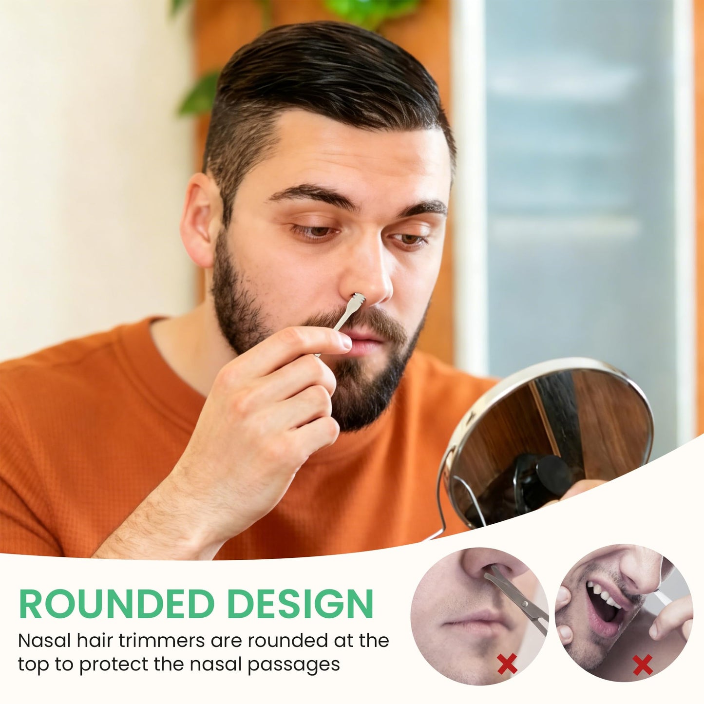 Vitalysin Manual Nose Hair Trimmer for Men & Women, Double-Sided Stainless Steel Nose Hair Cutter, Portable Hand-Operated Grooming Tool for Home & Travel (Beige, 3pcs)