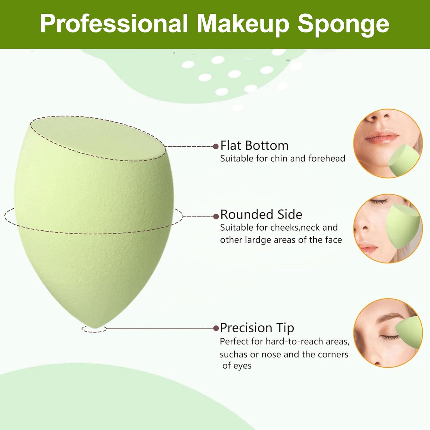 4PCS Makeup Sponge Set with Storage Box, Beauty Blender Sponges for Liquid Cream and Powder, Dry and Wet Use Foundation Blending Applicators for Flawless Makeup Application Green