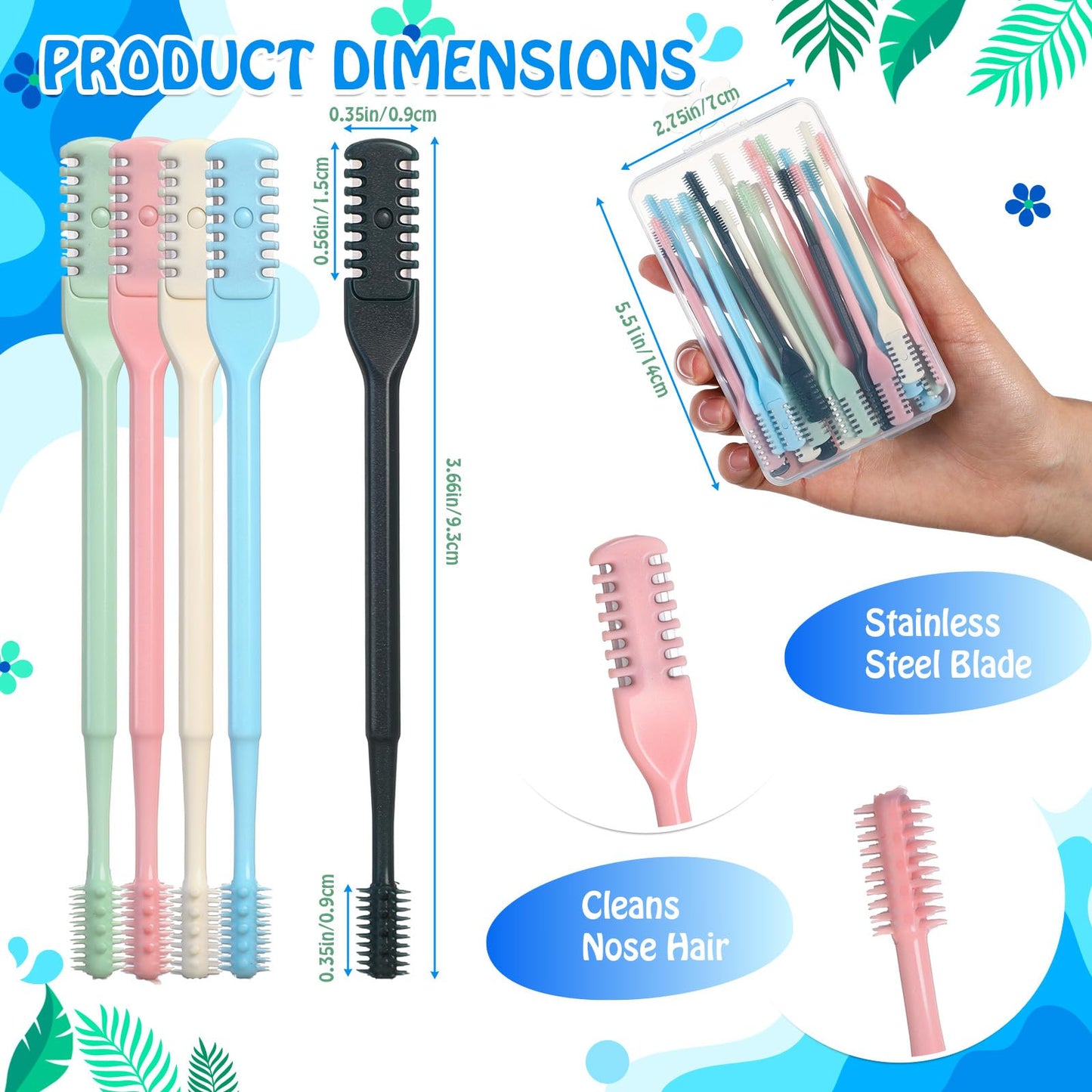 Lanties 48 Pcs 2-in-1 Nasal Hair Cutter Double Sided Nose Hair Trimmer Bulk for Women Men Portable 360° Rotating Manual Nose Nasal Knife Soft Cleaning Brush Box Package Multicolor
