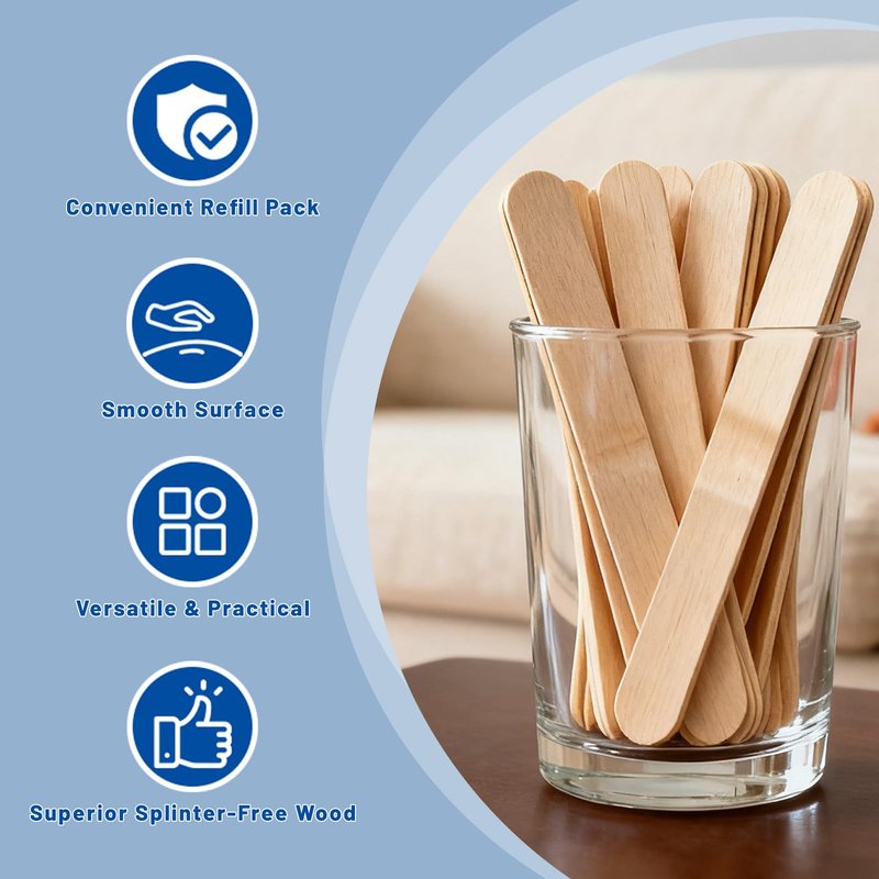 SNWbamood 150 Pcs Large Wooden Waxing Sticks for Hair Removal for Body Face Jumbo Applicators Popsicle Sticks for Waxing Spatulas or Wood Craft Sticks