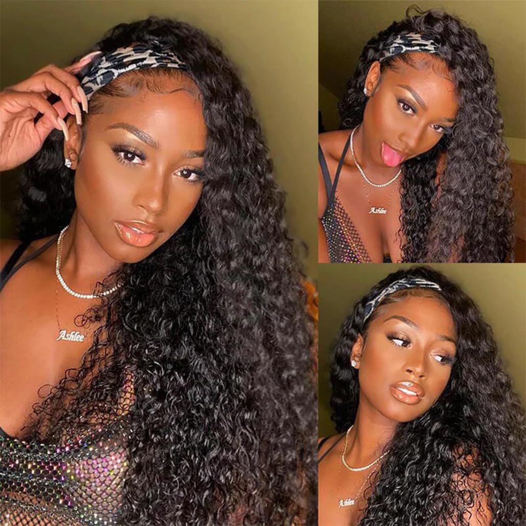 Curly Headband Wig - 200 Density 22 Inch Deep Wave Human Hair | Glueless, Natural Color for Black Women