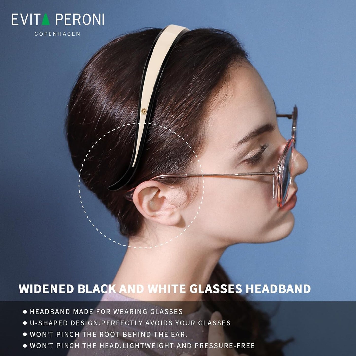 Evita Peroni Headband for Glasses - Stylish Black & Off-White Hair Accessory | Comfortable Non-Slip Design