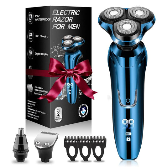 Electric Razor for Men, 3-in-1 Shaver with Floating Blades for Nose Hair &Sideburns,Replacement Blades, Pop-up Trimmer, IPX7 Waterproof, Travel Lock, Wet & Dry Use, Face Shaving Grooming Travel Kit