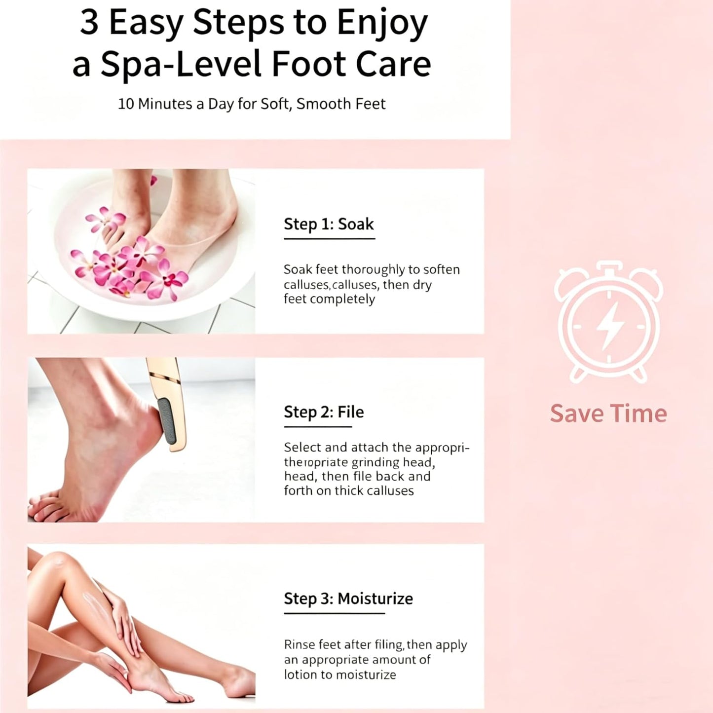 Electric Foot File - Rechargeable Callus Remover for Smooth Feet | 2 Speeds, Waterproof & Cordless Pedicure Tool