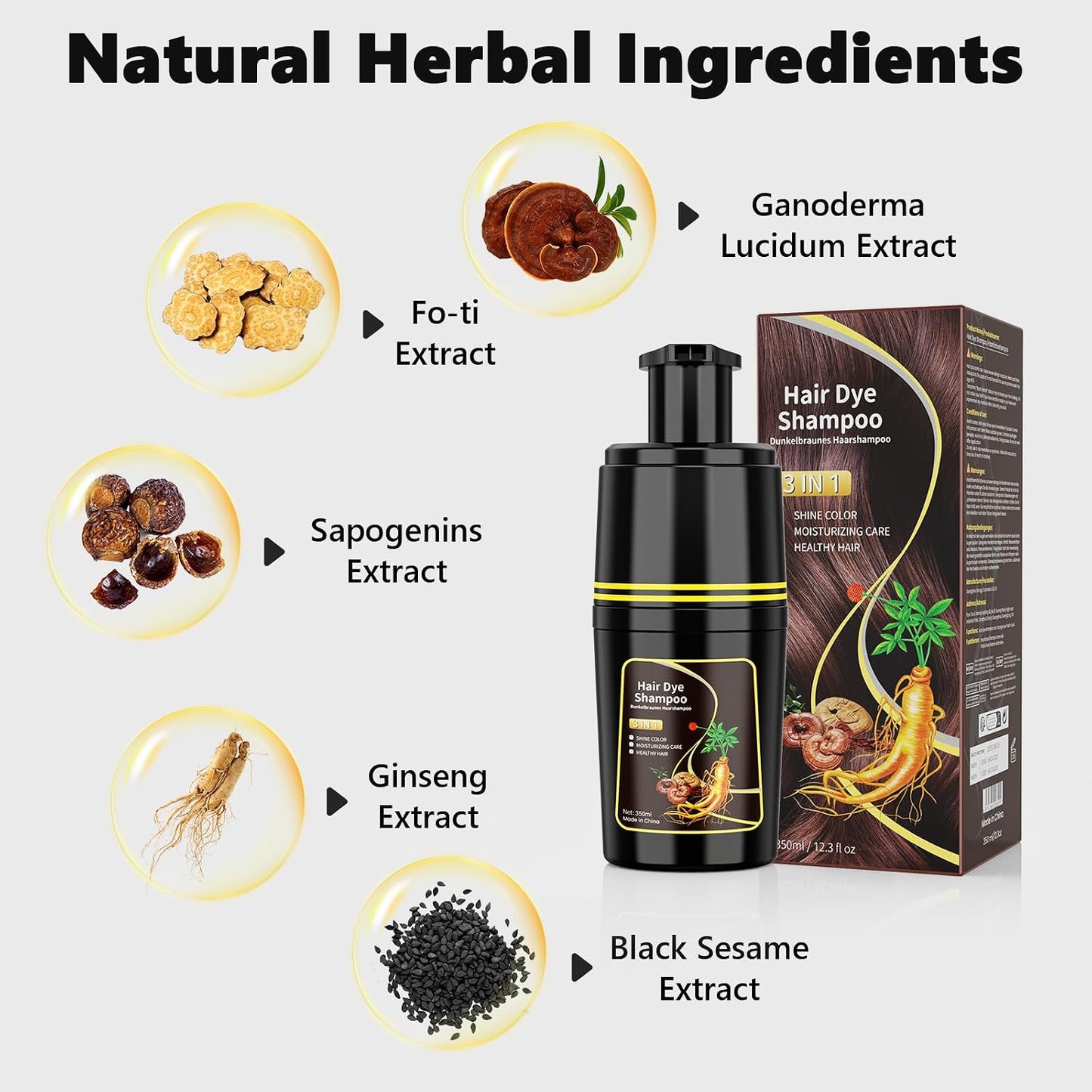 Dark Brown Hair Dye Shampoo - 3-in-1 Herbal Formula for Grey Coverage | Unisex Hair Color Solution