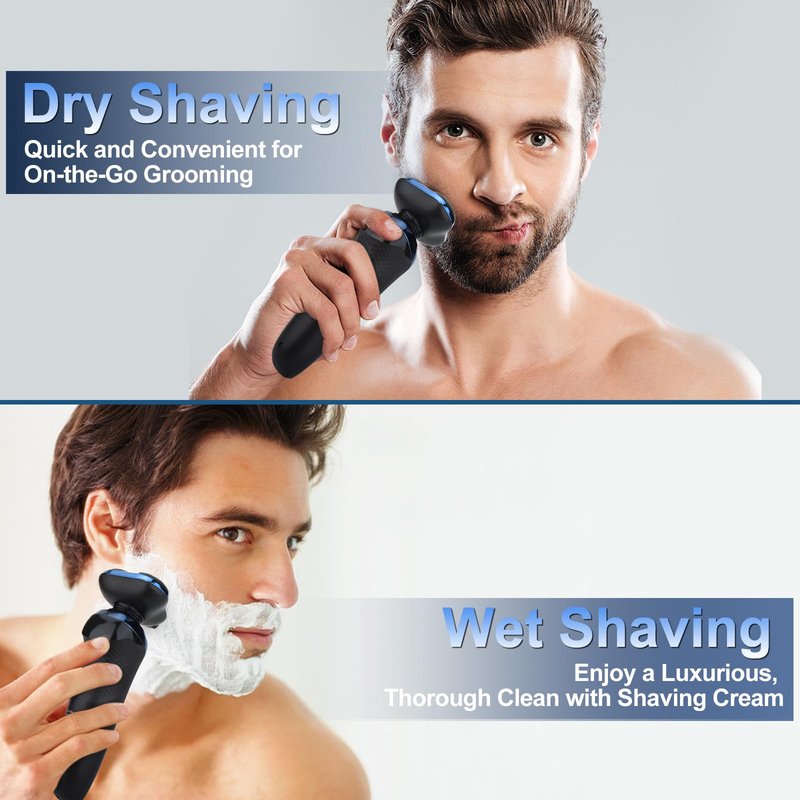 Electric Razor for Men, Cordless Rotary Electric Shaver, Rechargeable Wet & Dry Waterproof Floating Head Shaver, 4D Dual-Ring Face Shaving Grooming Tool, Travel Shaving Kit, Ideal Gift for Men