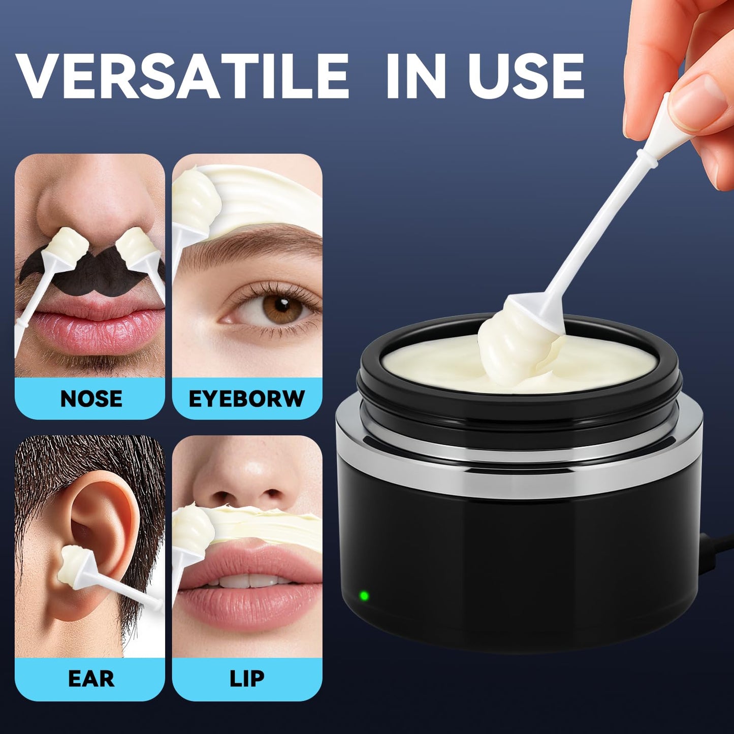 FOCTXI Nose Wax Kit - Portable Ear Nose Hair Waxing Kit for Men and Women with 100g Ｗax, 40 Nose Hair Sticks, 10 Applicators, 10 Mustache & 10 Ear Protectors, Wax Warmer Kit for Hair Removal